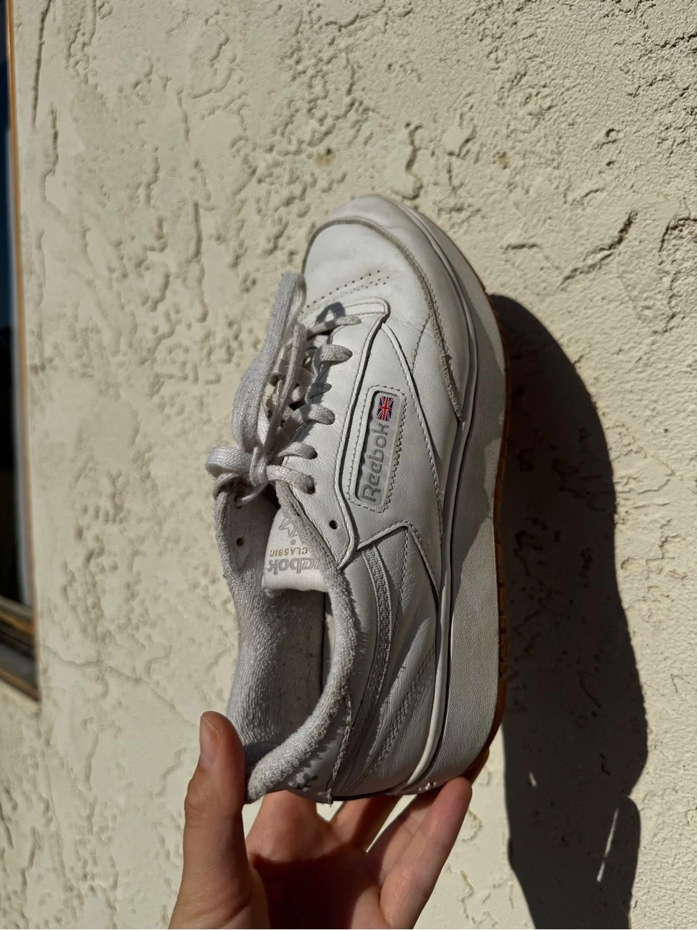 Reebok White Leather Sneakers with Gum Sole